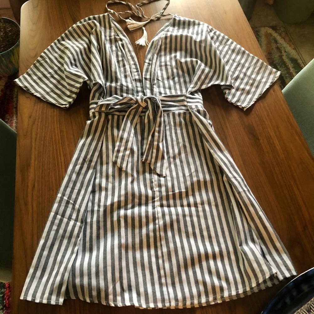 Off White and taupe striped dress NWOT